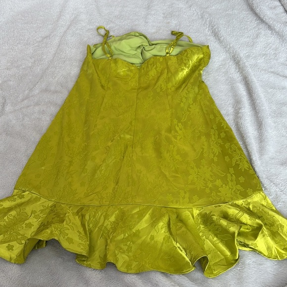 Put Me In a Trance Lime Green Satin Jacquard Cutout Mini Dress - Picture 5 of 13
